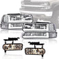 Solid Spare Fit For 99-06 Silverado Suburban Tahoe LED DRL Chrome Headlights+Fog Lights