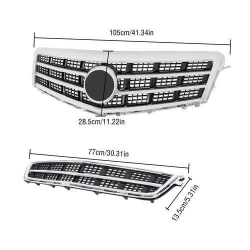 Solid Spare Front Bumper Cover Grille+Lower Grille For Cadillac ATS 2013-2014 Matte Black