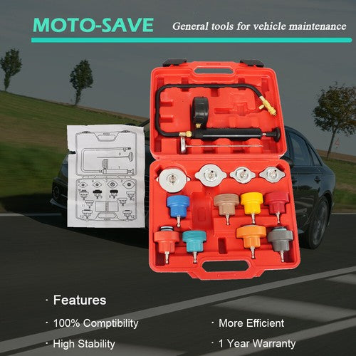 Solid Spare Head Gasket Leak Detector 14Pcs Coolant Radiator Pressure Tester Cooling System