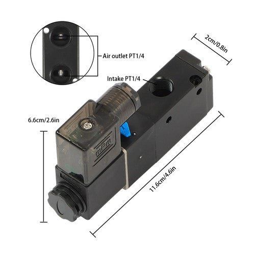 Solid Spare 1/4'' DC 12V 3 way 2 position Pneumatic Electric Solenoid Valve NPT Air Aluminum