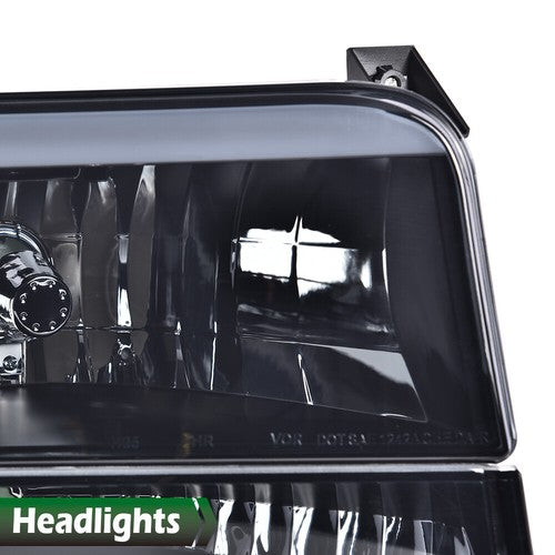 Solid Spare Fit For 1992-1996 Ford F150 F250 F350 Bronco Smoke/Chrome LED DRL Headlights