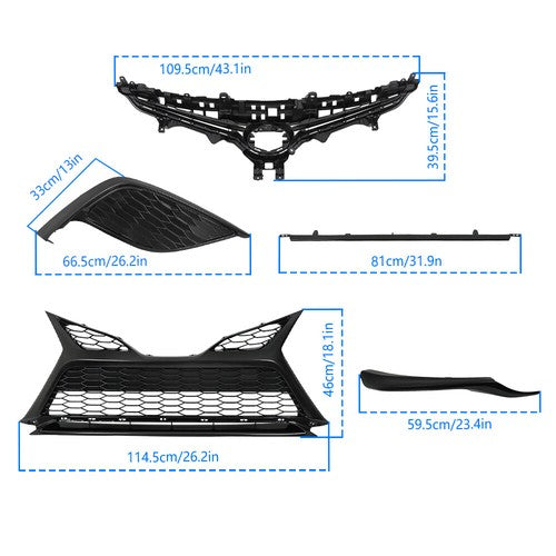 Solid Spare Black For Toyota Camry SE 2021-2023 9pcs Fog Light Bezel Set Front Grille Trim