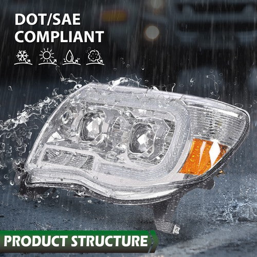 Solid Spare Fit For 05-11 Toyota Tacoma Clear Lens Chrome Dual LED Projector Headlights