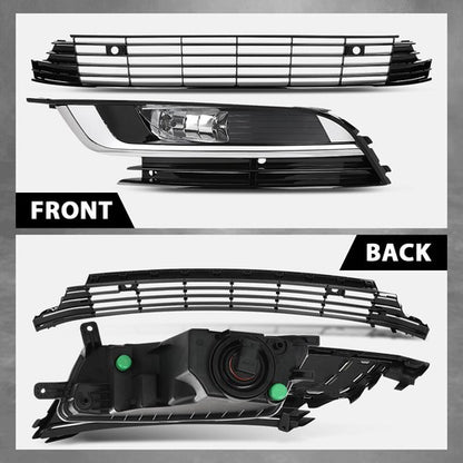 Solid Spare Fit For 2013-2017 Volkswagen CC Front Bumper Lower Grille+Fog Lights Assembly