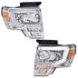 Solid Spare Fit For 2009-2014 Ford F-150 Amber Corner Chrome Housing LED DRL Headlights