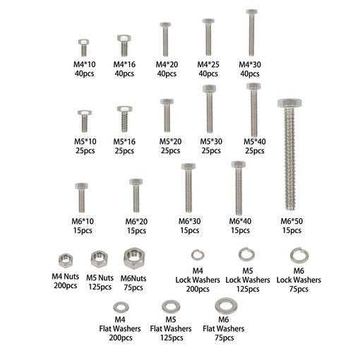 Solid Spare 1600Pack M4 M5 M6 Heavy Duty Nuts Flat and Bolts & Lock Washers Assortment Kit