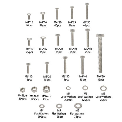 Solid Spare 1600Pack M4 M5 M6 Heavy Duty Nuts Flat and Bolts & Lock Washers Assortment Kit