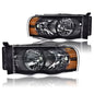 Solid Spare Clear Lens Black Housing Headlights Fit For 2002-2005 Dodge Ram 1500 2500 3500