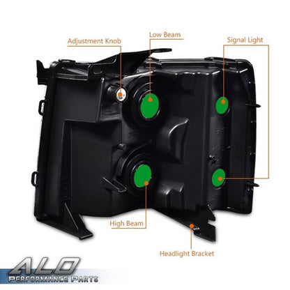 Solid Spare Fit For 07-13 Chevy Silverado 1500/2500/3500 Smoke Lens Black Housing Headlights