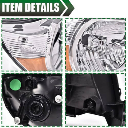 Solid Spare Fit For 05-11 Toyota Tacoma Chrome/Amber Headlights + Black LED Tail Lights