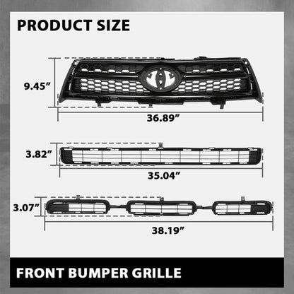 Solid Spare Fit For 2009-2012 Toyota RAV4 Base/Sport Front Bumper Upper Lower Grille Set