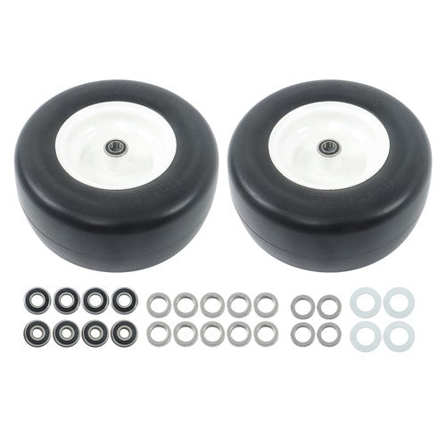 Solid Spare 13in x6.5-6 Solid Lawn Mower Tires & Wheel Smooth Flat White Rims 2 PCS