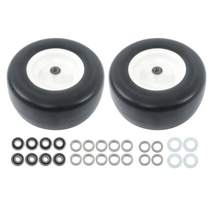 Solid Spare 13in x6.5-6 Solid Lawn Mower Tires & Wheel Smooth Flat White Rims 2 PCS