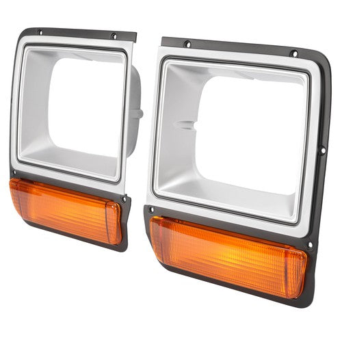 Solid Spare For Dodge D/W Pickup Truck Headlight Bezel 1986-1990 Pair w/Corner Parking Light