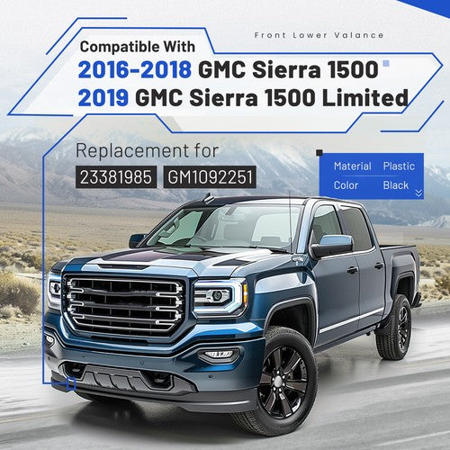 Solid Spare For GMC Sierra 1500 2016-2019 18 Front Bumper Lower Valance Air Deflector Black