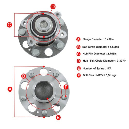 Solid Spare 2x For Honda Civic Wheel Bearing Hub w/ ABS 1.8L LX DX Rear Wheel Bearing & Hubs
