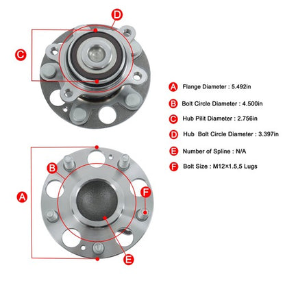 Solid Spare 2x For Honda Civic Wheel Bearing Hub w/ ABS 1.8L LX DX Rear Wheel Bearing & Hubs
