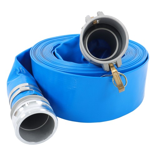 Solid Spare 3" x 50FT PVC Irrigation Discharge Hose W/Aluminum Connectors for Pools Blue