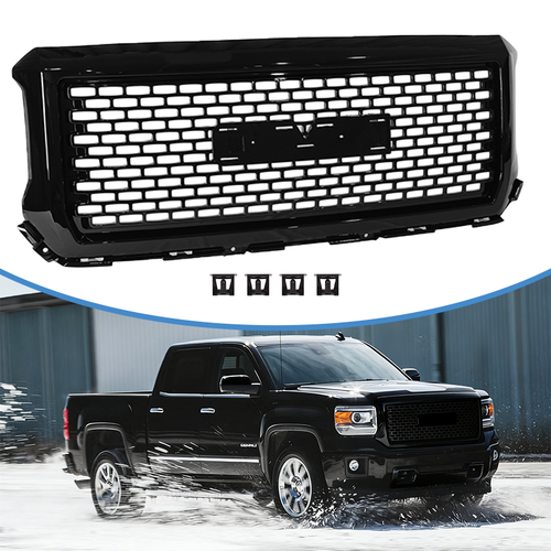 For 2014 2015 GMC Sierra 1500 Denali Style Front Bumper Grille Gloss Black