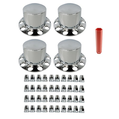 Solid Spare Set of 4 Rear Chrome Wheel Axle Hub Cover Kit Semi 33mm Nut Covers ABS Plastic