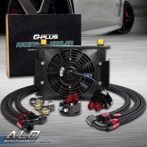 Solid Spare Universal 30 Row 10AN Aluminum Engine Oil Cooler Kit + 7" Cooling Fan Black New