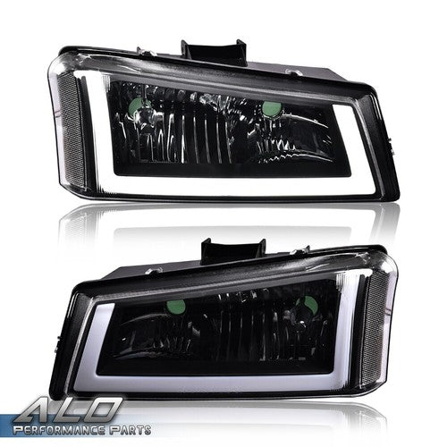 Solid Spare LED DRL Black Housing Clear Corner Headlights+Bumper Fit For 2003-2006 Silverado