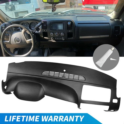 Solid Spare Black Dash Cover For 2007-2013 Silverado 1500 LS LT 1-Piece Textured Overlay