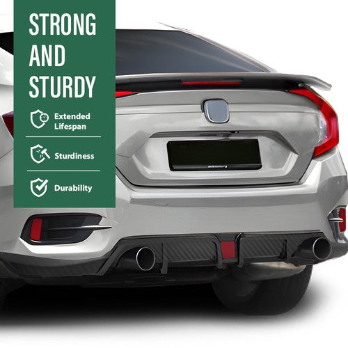 Solid Spare Fit For 16-21 Honda Civic Carbon Look Rear Lip Diffuser Body Kit w/ LED Light