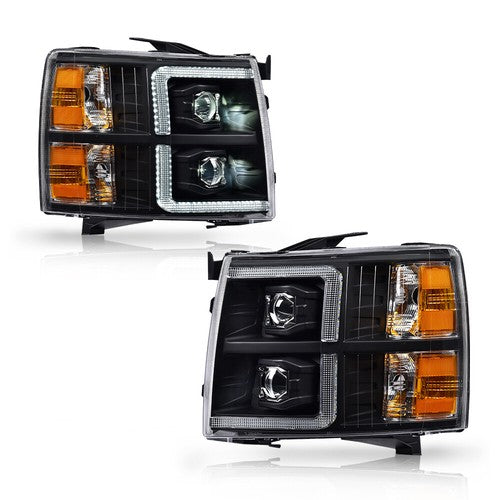 Solid Spare LED DRL Projector Headlights Black Fit For 07-13 Chevy Silverado 1500/2500/3500