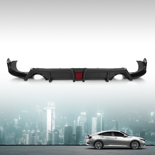 Solid Spare Fit For 16-21 Honda Civic Carbon Look Rear Lip Diffuser Body Kit w/ LED Light