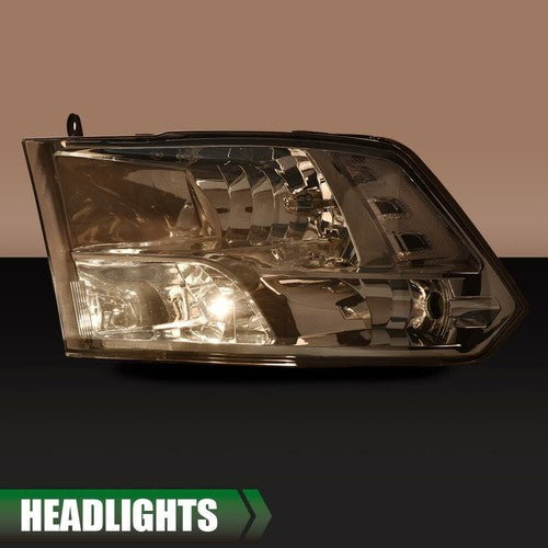Solid Spare Fit For 09-18 Dodge Ram 1500 2500 3500 Smoke Lens Chrome Headlights Left+Right