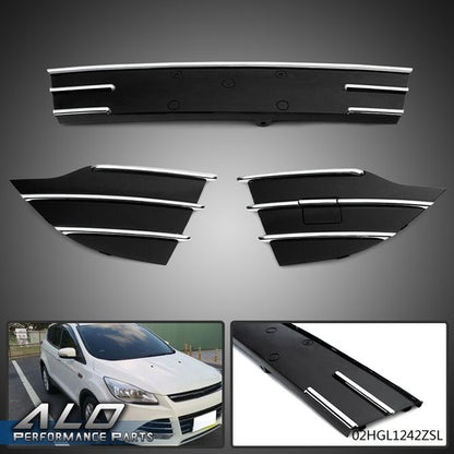Solid Spare Fit For 2013-2016 Ford Escape Front Lower Bumper Grille Grill Kit W/ Chrome Trim