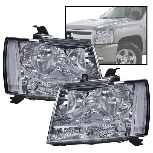 Solid Spare Fit For 07-14 Chevy Avalanche Tahoe Suburban Smoke Lens Chrome Headlights