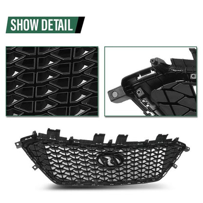 Solid Spare Fit For 2015-2017 Hyundai Sonata Front Bumper Upper Grille Grill W/O Radar Hole