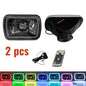 7X6" 5x7 7 Colors Change RGB LED Halo Headlights Lamps Driver & Passenger Side