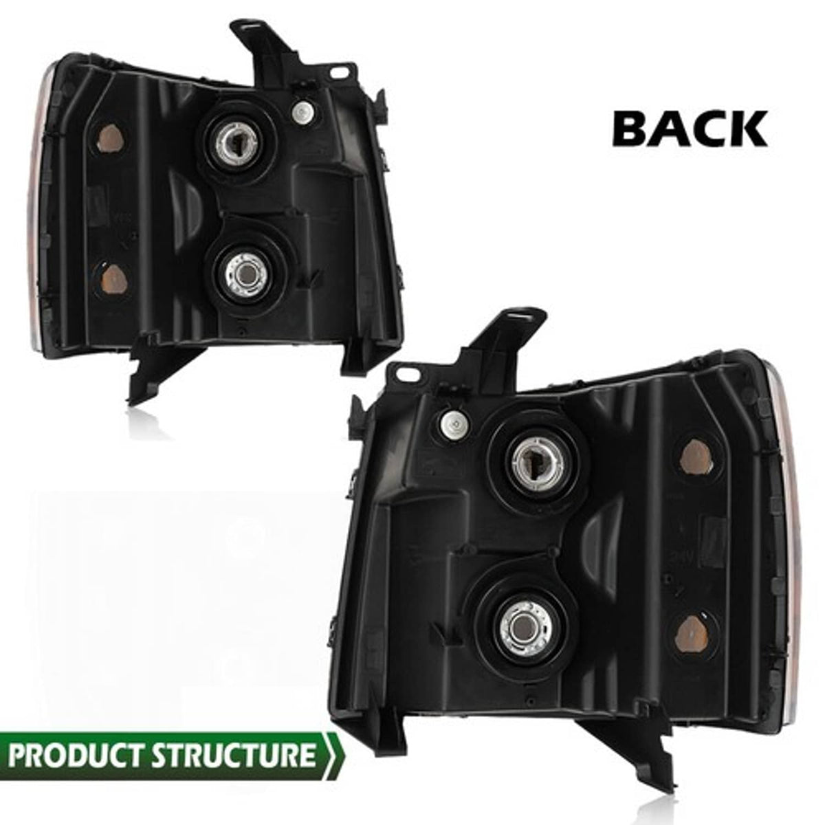 Solid Spare For 2007-2014 Chevy Silverado 1500 2500HD 3500HD Headlights Black Housing Pair