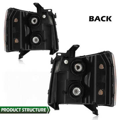 Solid Spare For 2007-2014 Chevy Silverado 1500 2500HD 3500HD Headlights Black Housing Pair