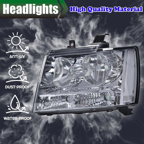 Solid Spare Fit For 07-14 Chevy Avalanche Tahoe Suburban Smoke Lens Chrome Headlights