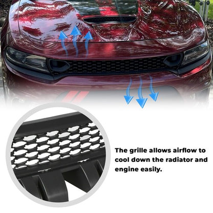 Solid Spare Front Upper Grille Grill With 2 Side Bezels FOR 2015-2023 Dodge Charger SRT GT