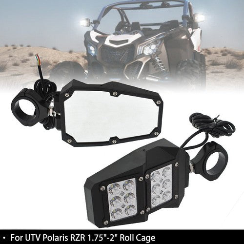 Solid Spare UTV Rear View Side Mirrors W/ LED Spot Lights For Polaris RZR 900 1000