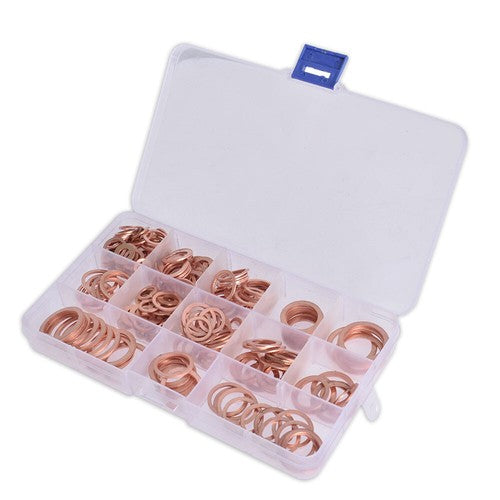 Solid Spare 280Pcs Kit 12 Sizes Assorted Solid Copper Crush Washers Seal Flat Ring with Box