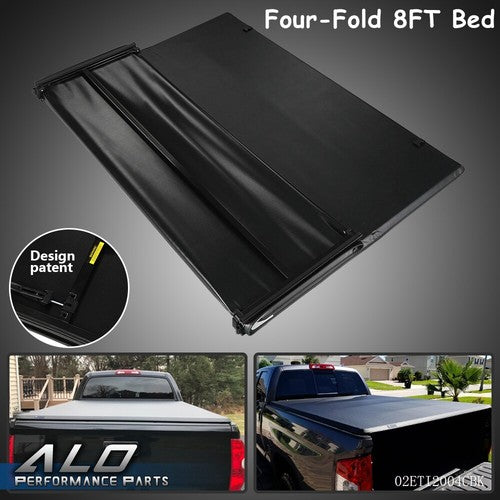 Solid Spare Four-Fold Tonneau Cover 8Ft Long Bed Fit For 14-21 Toyota Tundra Lock