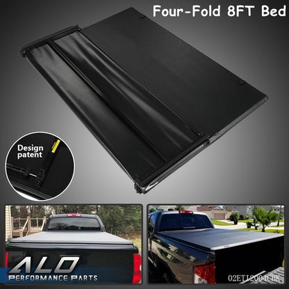 Solid Spare Four-Fold Tonneau Cover 8Ft Long Bed Fit For 14-21 Toyota Tundra Lock