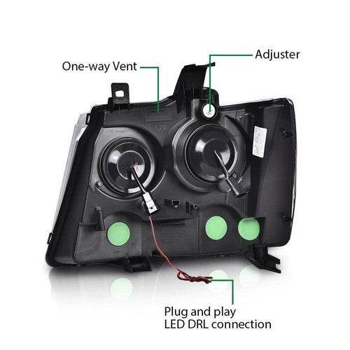 Solid Spare Fit For 2007-2014 Chevy Tahoe Suburban Smoked LED Projector Headlights Lamps