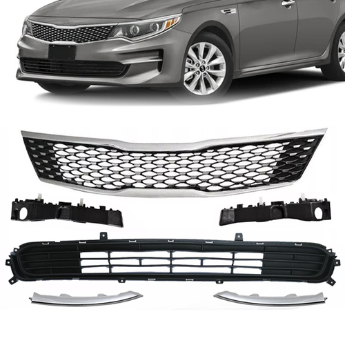 6PCS For 2016-2018 Kia Optima EX Front Bumper Grille & Bracket Molding Trim