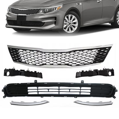 6PCS For 2016-2018 Kia Optima EX Front Bumper Grille & Bracket Molding Trim