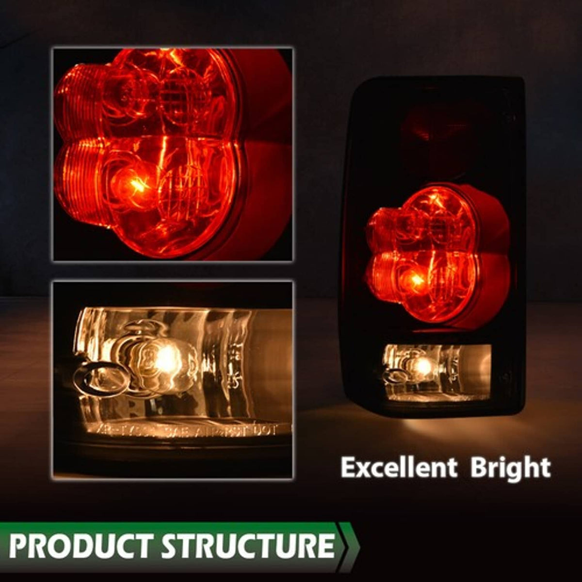 Solid Spare Red/Black Tail Lights Brake Lamps Fit For 1989-1995 Toyota Pickup Left+Right