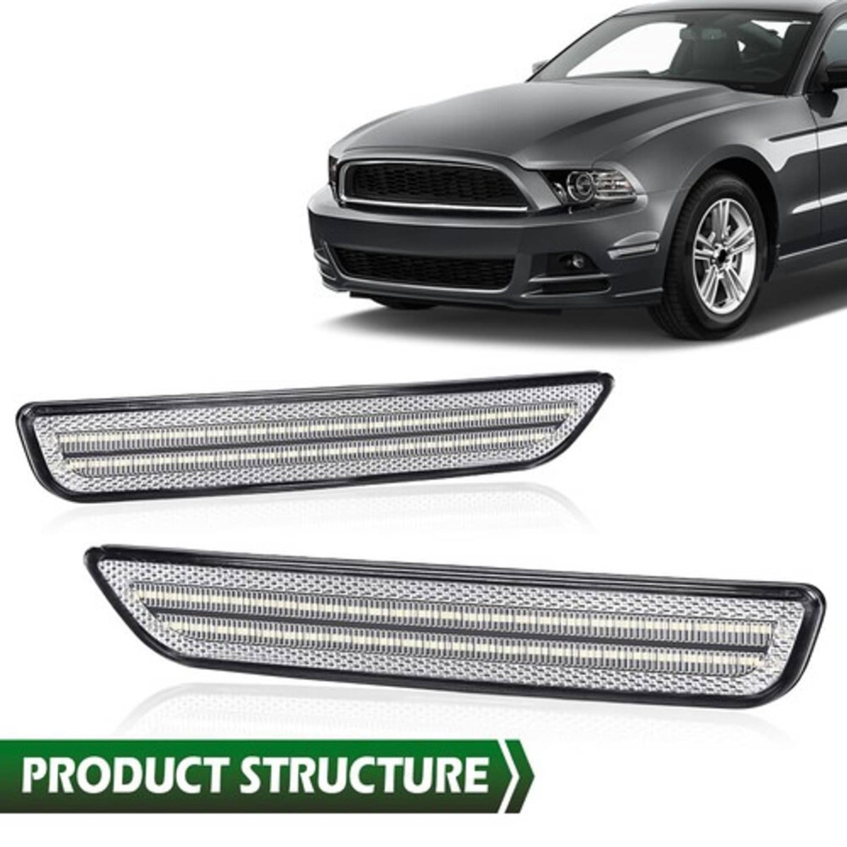 Solid Spare Fit For 10-14 Ford Mustang White LED Side Marker Lights Front Fender Lamps