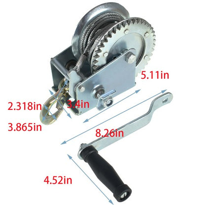 Solid Spare 1600lbs Hand Winch Boat Winch Winch W/10m (32ft) Cable Two-Way Adjustable