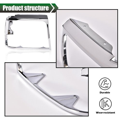 Solid Spare Chrome Headlights Trim Bezel Pair Set Fit For 1992-1996 Ford Bronco F150 Pickup